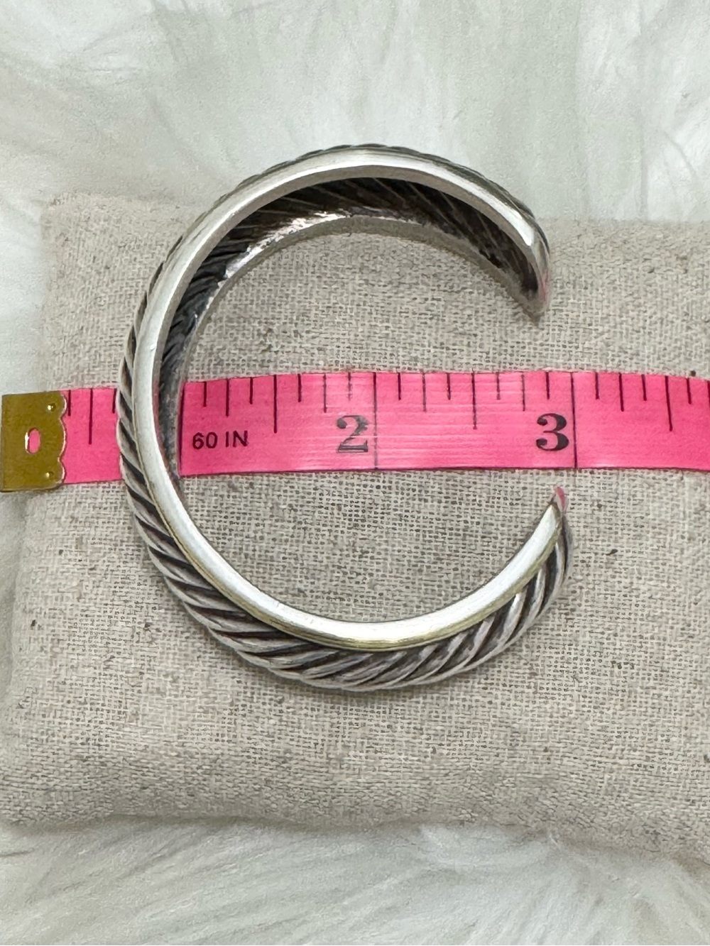 David Yurman .925 18K Gold Narrow Thoroughbred Cable Cuff Bracelet - Picture 9 of 9